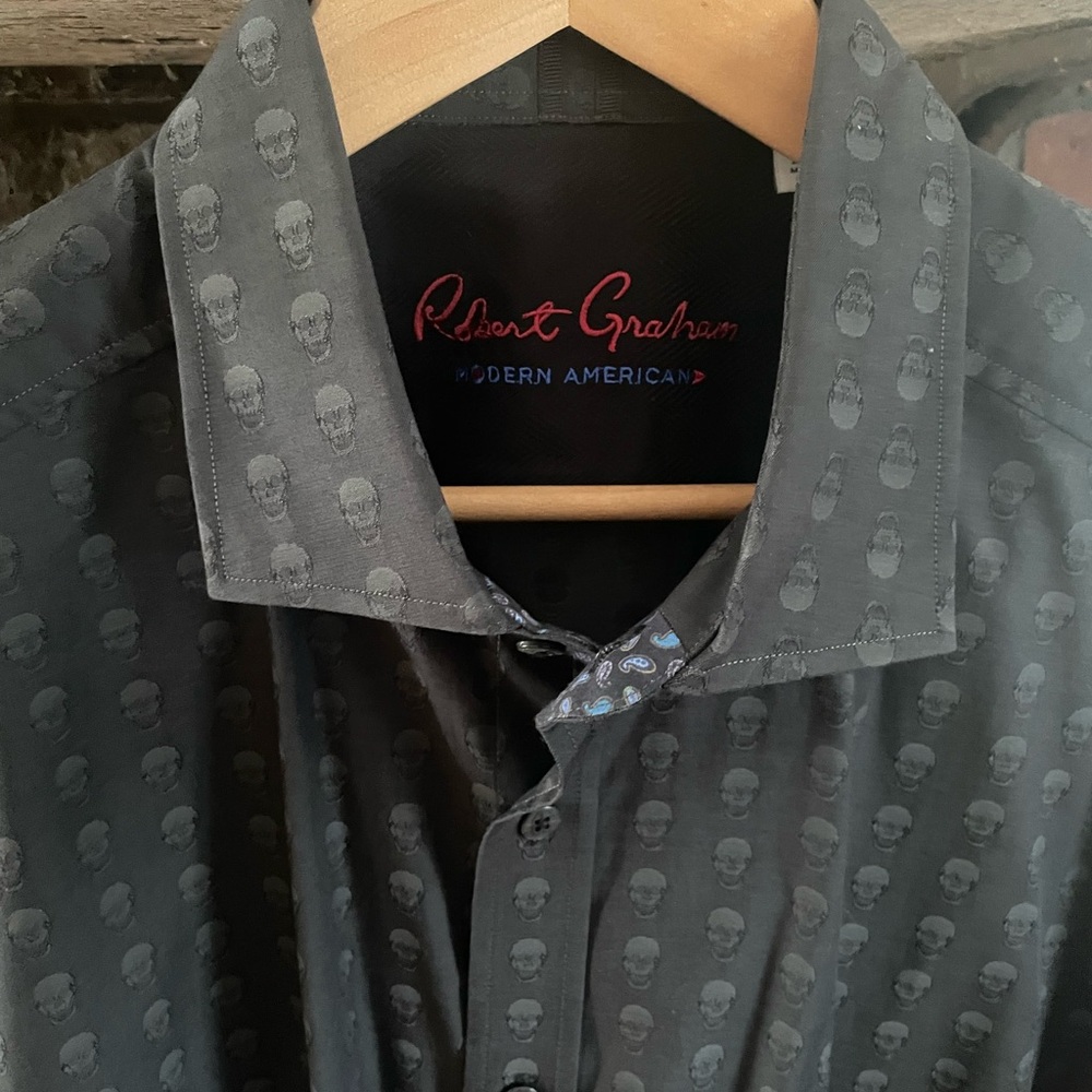 Robert Graham Charcoal Skull Pattern Shirt